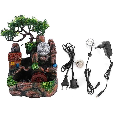 Fontaine de bureau en résine, rocaille décorative avec brumisateur, ornement d'intérieur pour ambiance zen, pierre artificielle, décoration de maison apaisante. (1/5)
