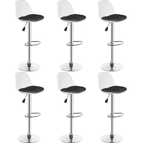 Lot de 6 tabourets de Bar Réglable en Hauteur et Rotative à 360° PU blanc + noir (1/5)