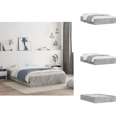 Cadre de lit avec tiroirs sans matelas gris béton 135x190 cm - Cadre De Lit - Lit Double - Tiroir Intégré - Lit Design - Meuble Rangement (1/5)