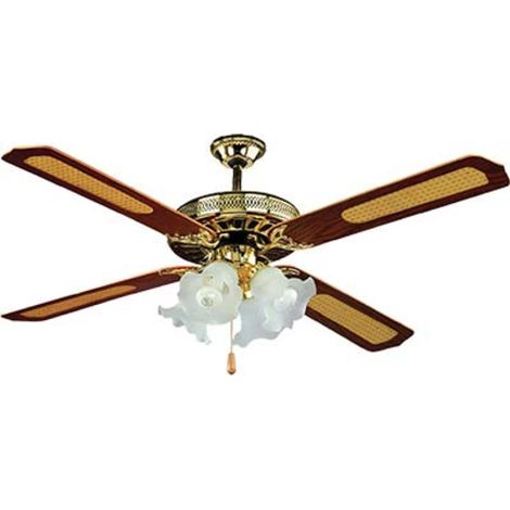 Ventilatore da soffitto 3 pale simil legno 4 portalampade - noce o bianco 70 w colore noce (1/2)