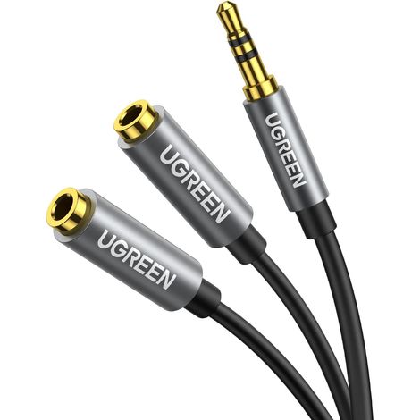 Splitter Audio Jack 3.5mm Mâle vers Double Jack Femelle Adaptateur Casque Écouteur Câble Stéréo Compatible avec PC Téléphone Tablette MP3 MP4 Écouteurs Enceinte 20CM (1/5)