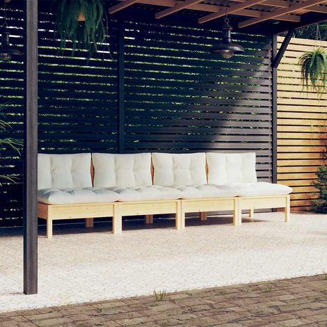 Canapé fixe 4 places de jardin Canapé relax - Banc de jardin et coussins crème Bois de pin solide BV114333 - BonneVie (1/5)