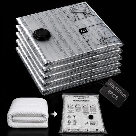 80 x 100 cm Vacuum Bag for Clothing Vacuum Cleaner, 6 Pieces, Reusable Vacuum Storage Bag, Intensify Airtight, for Duvet, Compression, Travel, Clothes, Moving Home, Bedding (1/5)
