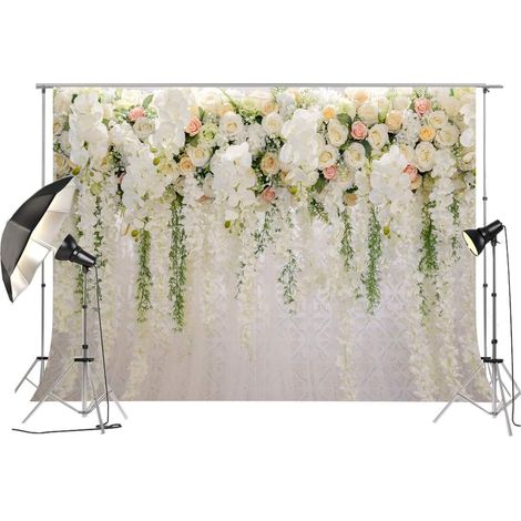 GROOFOO Douche nuptiale grand mariage Floral mur toile de fond blanc et vert Rose 3D fleurs rideau Dessert Table décoration (1/5)