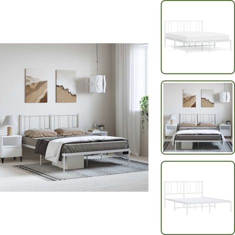 The Living Store Estructura cama sin colchón con cabecero metal blanco 135x190cm - Cama sin colchón