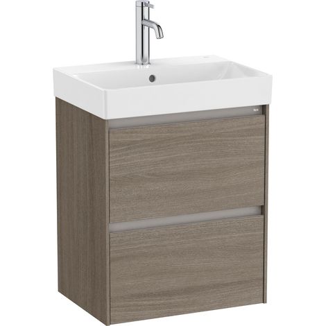 Pack Unik meuble bas compact avec 2 tiroirs + lavabo ONA - ROCA Couleur : Orme foncé - Dimensions : 500x360x645 mm (1/2)