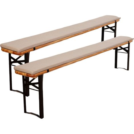 2 x Coussins pour bancs de Jardin, Coussins pour balançoire antidérapants, Tapis de Tabouret de Jardin en Coton et Lin, avec Boucle 220 x 25 x 3 cm (Beige) (1/5)