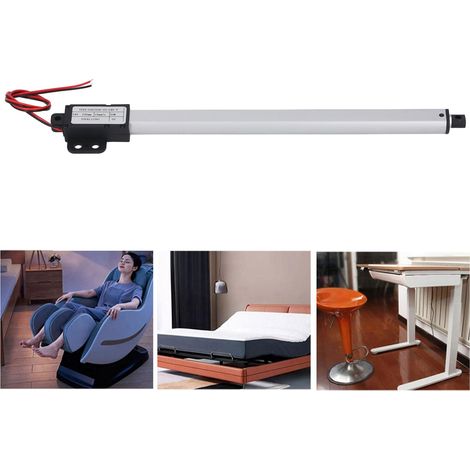 Actionneur linéaire électrique miniature avec ailettes, course de 200 mm, 24 V CC, vitesse de 15 mm/s, moteur de poussée de 50 N, extension et rétraction automatiques. (1/5)