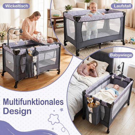 Pliage rapide lit parapluie bébé avec table à langer amovible, roulettes avec freins, matelas et sac de transport (1/5)