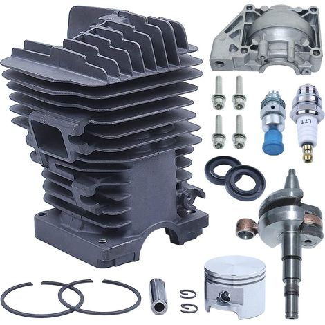 49mm Cilindro Pistone Albero Motore Pan Base Ring Kit Per Stihl MS390 MS290 MS310 US, Cilindro, Pistone, Perno, Anello, Circlip, Base del motore Pan, Set di bulloni, Albero motore (1/5)