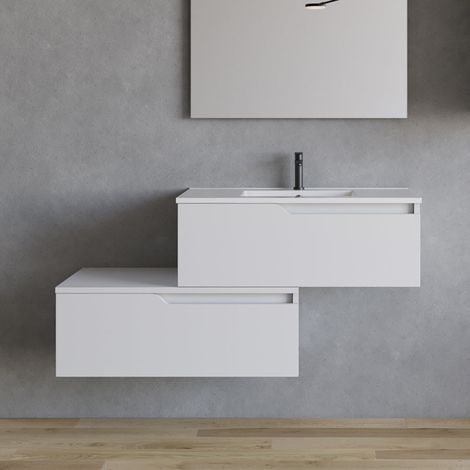 Meuble de salle de bain 120cm avec plan simple vasque - sans miroir - 2 tiroirs - blanc - CADIX (1/5)
