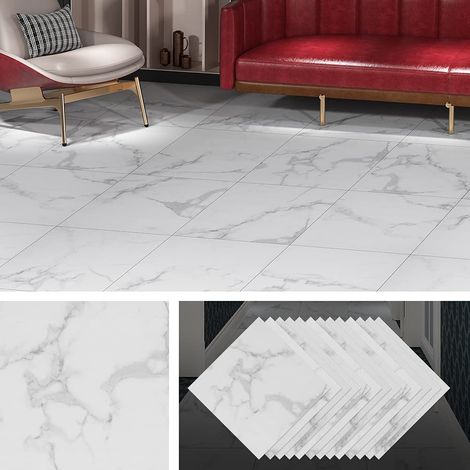 32 Dalles Carrelage Adhesif Sol 30x30 Carrara Marbre Revetement Lino Salle de Bain Dalle PVC Adhesive Sols Gris/Blanc Dalle PVC Sols Cuisine Lino Sol Adhesif Epais (1/5)
