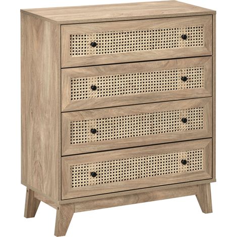 Cómoda de 4 cajones 80 x 35 x 95 cm antivuelco almacenamiento carga 40 kg estilo escandinavo diseño elegante en MDF natural 210001535 (1/4)