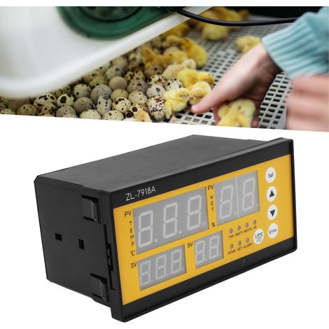 Termostato para incubadoras con detección de temperatura y humedad, iluminación LED y controles especiales en inglés - Compatible con 100-240 V - Juego completo (plástico, 160x80x95 mm) (1/5)