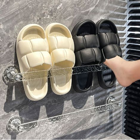 Porte-chaussons de salle de bain, sans perçage, étagère à chaussures murale, étagère de rangement en acrylique, étagère suspendue pour toilettes et salle de douche. (1/5)