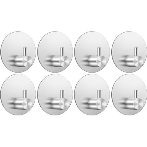 8 Pièces Crochet Adhésif Mural, Acier Inoxydable, Charge 3 Kg, Rond Argenté, Pour Salle De Bain Et Cuisine (1/5)