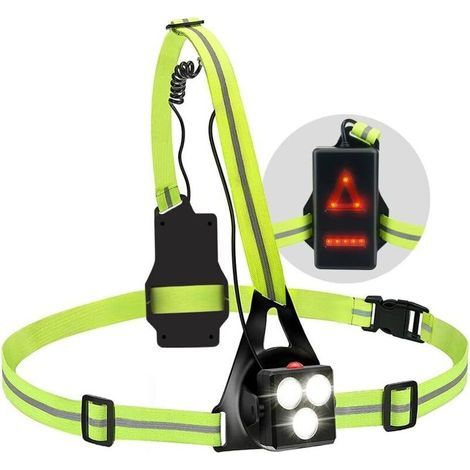 Lampe de Course à Pied, Lampe Poitrine LED Ultra Puissante Réglable à 120°, Lampe Poitrine Running USB Rechargeable avec 3 Modes d'éclairage, Lampe Pectorale avec Bandes Réfléchissantes pour Jogging (1/5)