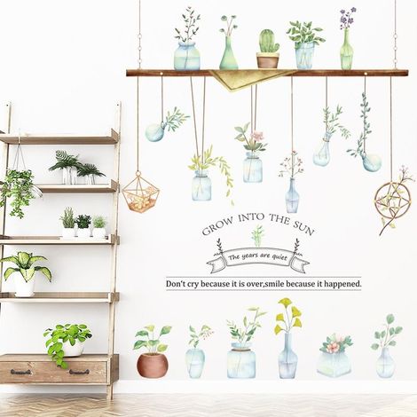 Autocollants muraux pour plantes en vase, décoration de chambre, papier peint à coller (1/5)