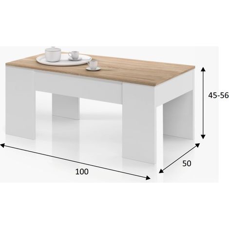 Mesa Centro elevable Roble y Blanco (1/3)