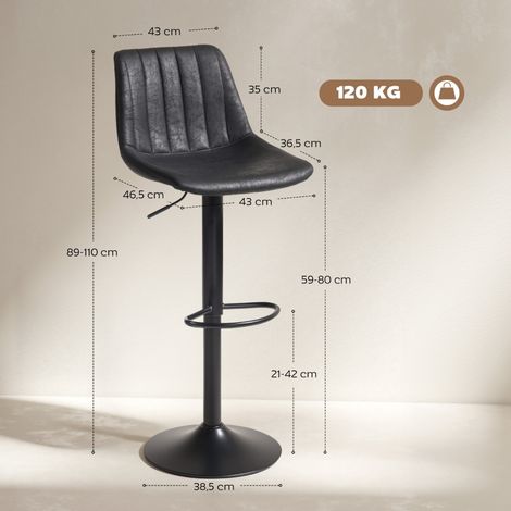 Ensemble de 2 tabourets de bar rétro noirs, hauteur réglable, repose-pieds intégré, vérin à gaz, design vintage pour cuisine et comptoir (1/5)