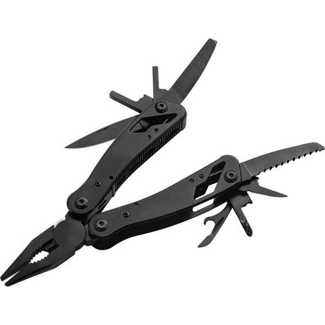 Pince multifonction noire en acier inoxydable, tournevis, couteau rétractable, pince pliante mini outdoor (1/5)