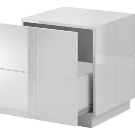 Lot de 2 tables de chevet design blanc brillant + LED Flow - Sans LED (1/2)