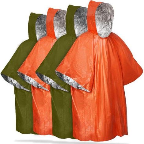 Couverture De Survie - Impermeable - Reversible Avec Capuche - 125 cm x 100 cm - Lot De 4 (1/5)