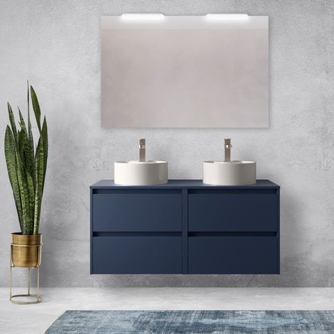 Mueble de baño suspendido de 120 cm en madera azul satinado con lavabo sobre encimera - Nova - Standard (1/5)