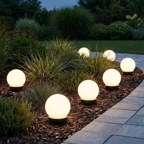 Kugelleuchte Solar 10 cm Solarleuchte Kugel Garten LED Gartendeko Solarkugel für Außen klein, Leuchtdauer ca. 6-8 Stunden, H 38 cm, 7er Set