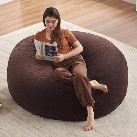 Pouf sofa 5FT en mousse marron, converti en lit d'appoint, déhoussable et compact pour salon, chambre ou balcon, confort relaxant - CHICFURN (1/5)