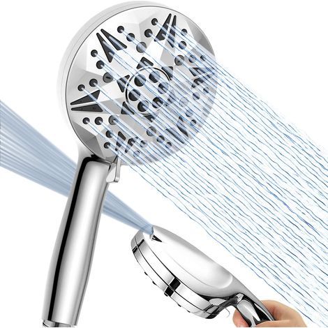 Douchette à Main Haute Pression - Pommeau de Douche 10 Modes de Jet - 2 Lavages Puissants pour Baignoire, Carrelage, Mur et Nettoyage Animaux (Chromé) (1/5)