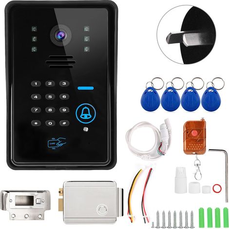 Sonnette vidéo sans fil avec interphone intelligent, serrure électrique 110-240V(AU), kit de portier vidéo pour porte (1/5)