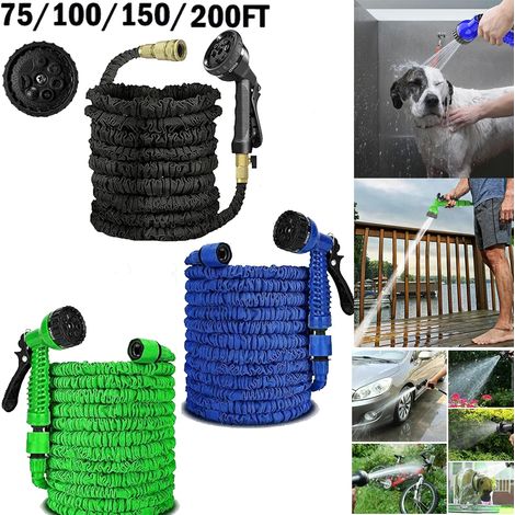 Tuyau d'arrosage extensible (noir, 60 m) avec 7 modes de jet, tuyau magique extensible, pour l'arrosage du jardin. (1/4)