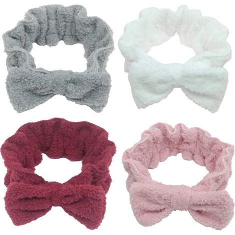 Headband Microfibre - Pour Soins Visage Spa Maquillage Yoga Sport - Ajustable - Lot De 4 (Rose Rouge Blanc Gris) (1/5)