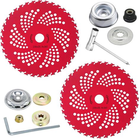 Confezione da 2 lame per decespugliatore con punta in carburo di tungsteno da 9" x 36 denti per decespugliatore, decespugliatore, tagliaerba, kit adattatori