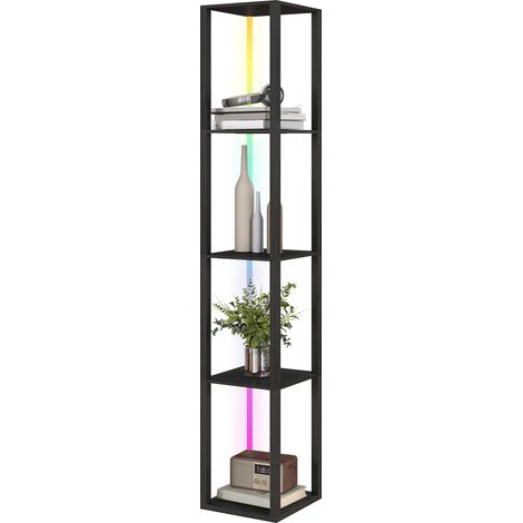 RGB LED Floor Lamp  Shelves, Modern Dimmable Standing Lamp  Remote Control, Adjustable Brightness & Speed for Living Room, Bedroom, Office, Black (1/5)