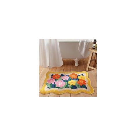 Tapis de bain bohème, poils longs, 40,6 cm x 61 cm, antidérapant, lavable, motif floral coloré, absorbant l'eau, vibrant et moelleux (1/5)