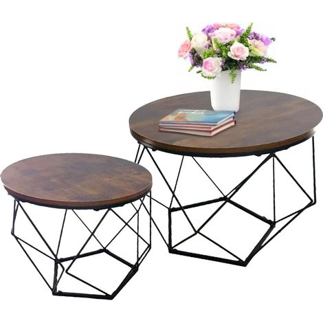 Industrielles couchtisch set tischplatte in holzoptik metallgestell