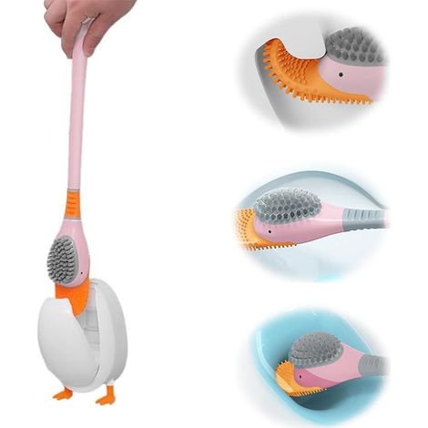 1 Stücke Klobürste WC Bürstengarnitur WC Bürste Wandmontage Diving Duck Toilet Brush Toilettenbürstenhalter Ohne Bohren Trocknende ToilettenbüRste,für Badezimmer WC(Rosa)