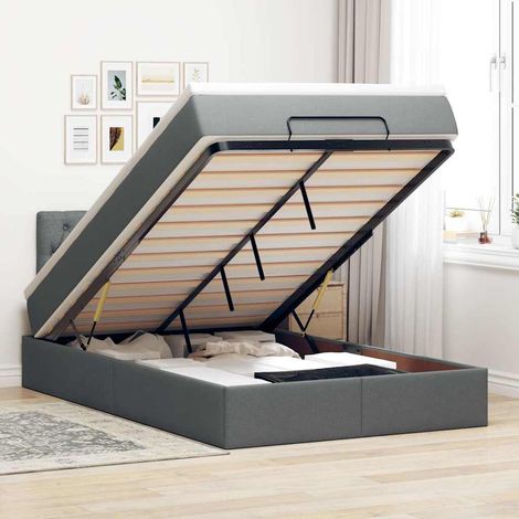 Ottomane Bett mit Matratze & LEDs Dunkelgrau 120x200 cm Stoff (1/5)