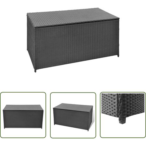 The Living Store Boîte de rangement de jardin noir 120x50x60 cm résine tressée - Coffre De Jardin - Rangement Extérieur - Boîte De Rangement - Meuble De Jardin - Résine Tressée (1/5)