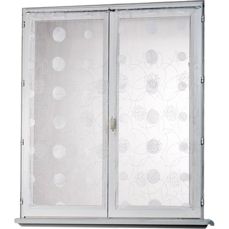 Homemaison – Voilage droit en organza brodé motifs lunaires blanc 60x120 cm – Ourlet passe tringle – 100% polyester pour décoration intérieure