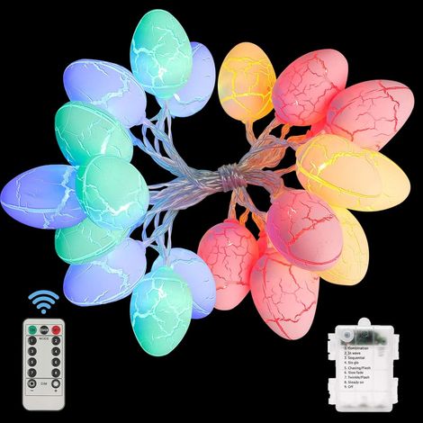 Guirlande Lumineuse Œufs Décoratifs - 20 LED - 8 Modes - Étanche IP65 - Télécommande - Pile AA - Pour Décoration Intérieure Extérieure (1/5)