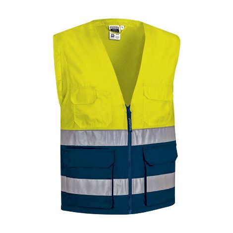 Chaleco de alta visibilidad multibolsillos LISBURN M Amarillo flúor / Azul marino