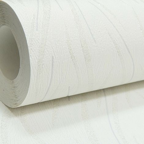 Plain White Subtle Silver Glitter Wave Textured Wallpaper Paste the Wall Vinyl (1/4)