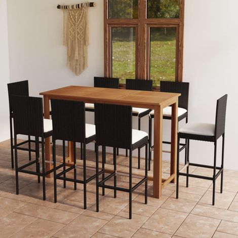 Ensemble Table de bar + 8 Chaises de bar de jardin avec coussins - Table Haute avec 8 Tabourets Noir BV766056 - BonneVie (1/5)
