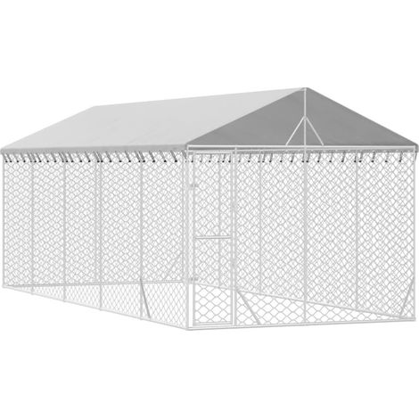 Jaula para perrera exterior para perros con techo plateado 3 x 7,5 x 2,5 m Plata 020041902
