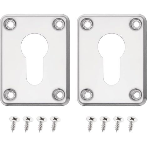 Lot de 2 kits de réparation rosette trou de serrure couvercle de remplacement en acier inoxydable carré trou de serrure plaque de couverture accessoires pour la maison pour porte argent (1/5)