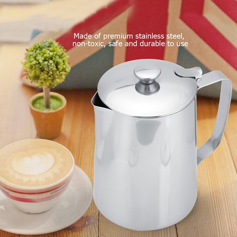 Kaffeetasse aus Edelstahl, Milchkännchen mit Deckel für Latte Macchiato und Kaffeekunst (1000 ml) (1/5)