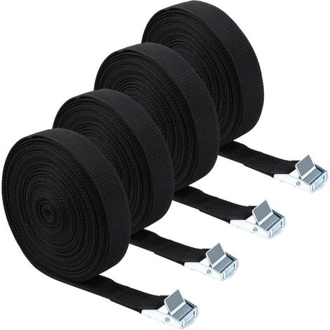 4x sangles à cliquet 10m Noir, sangles d'arrimage pour sécurisation de chargement